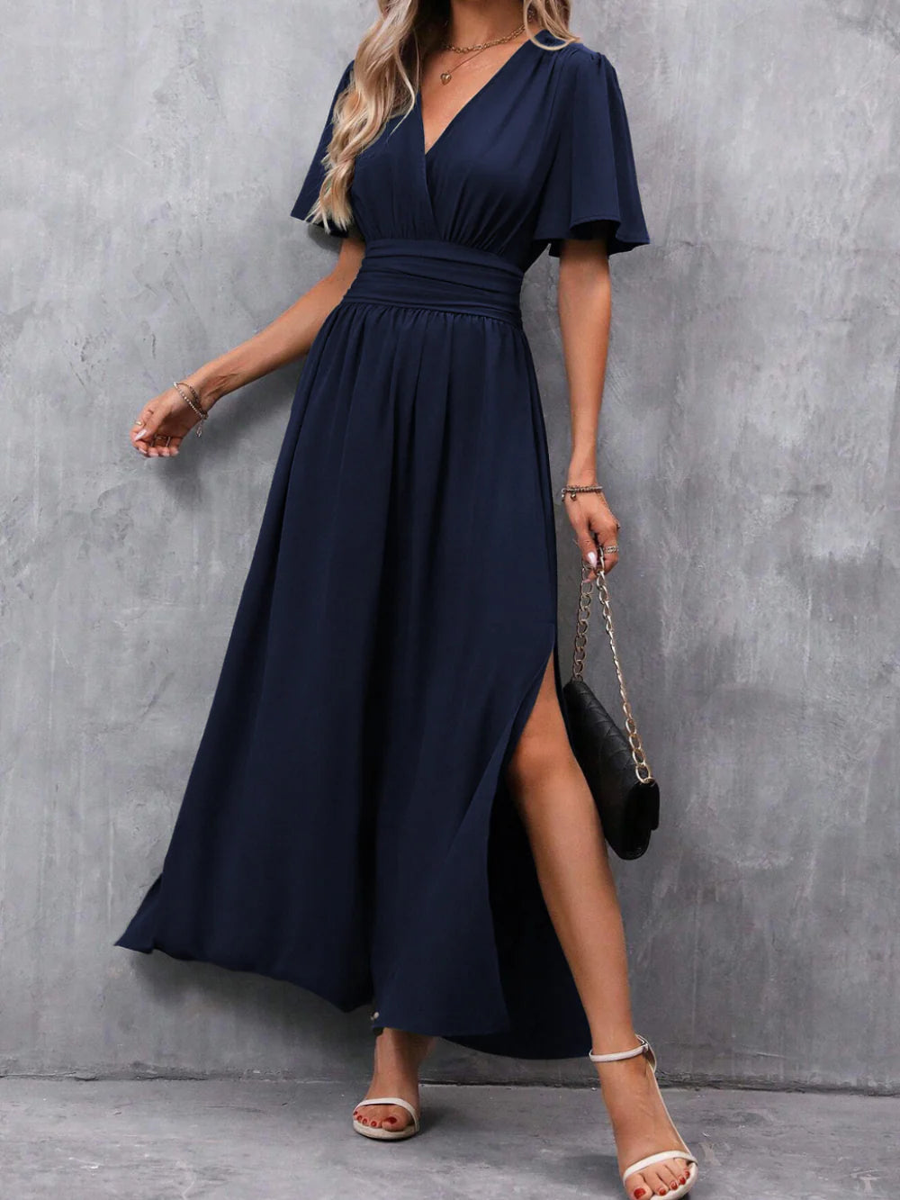 Women'S Belted Maxi Dress – Elegant Flowy Occasion Dress