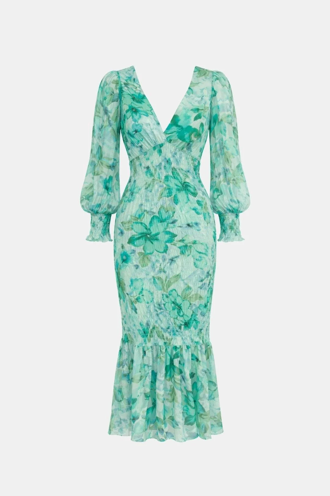 Leilanie - Elegant Floral Print Midi Dress