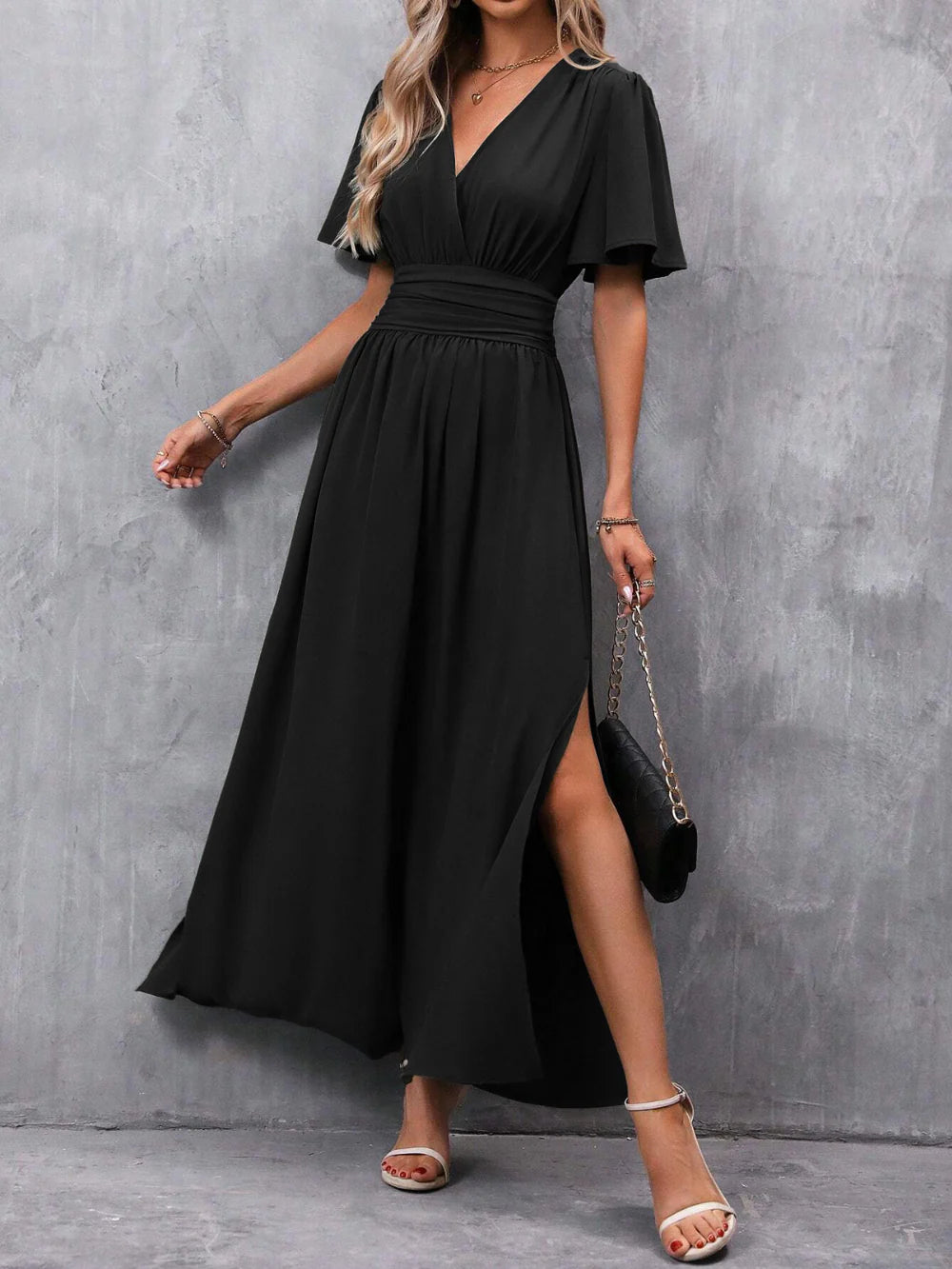 Women'S Belted Maxi Dress – Elegant Flowy Occasion Dress