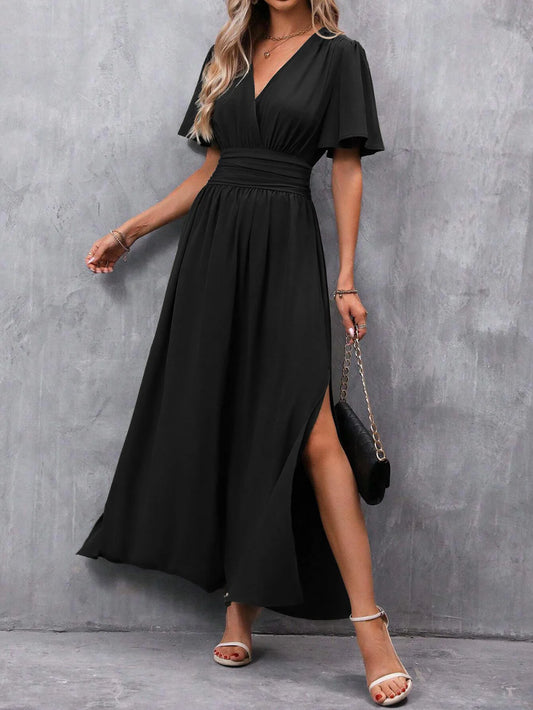 Women'S Belted Maxi Dress – Elegant Flowy Occasion Dress