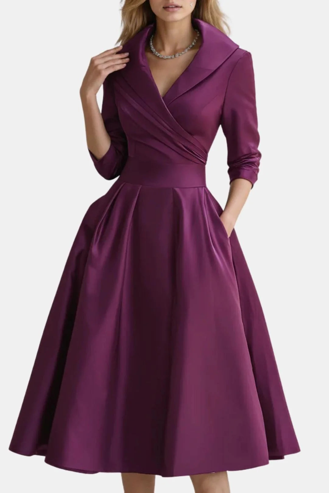 Jenica - Fitted Collar Style Midi Dress