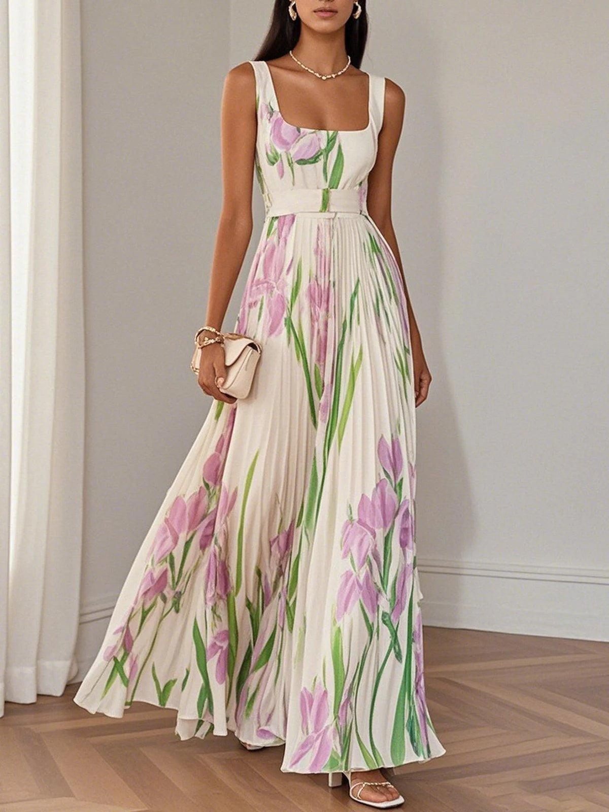 Women'S Floral Chiffon Maxi Dress | Elegant Summer Gown for Special Occasions