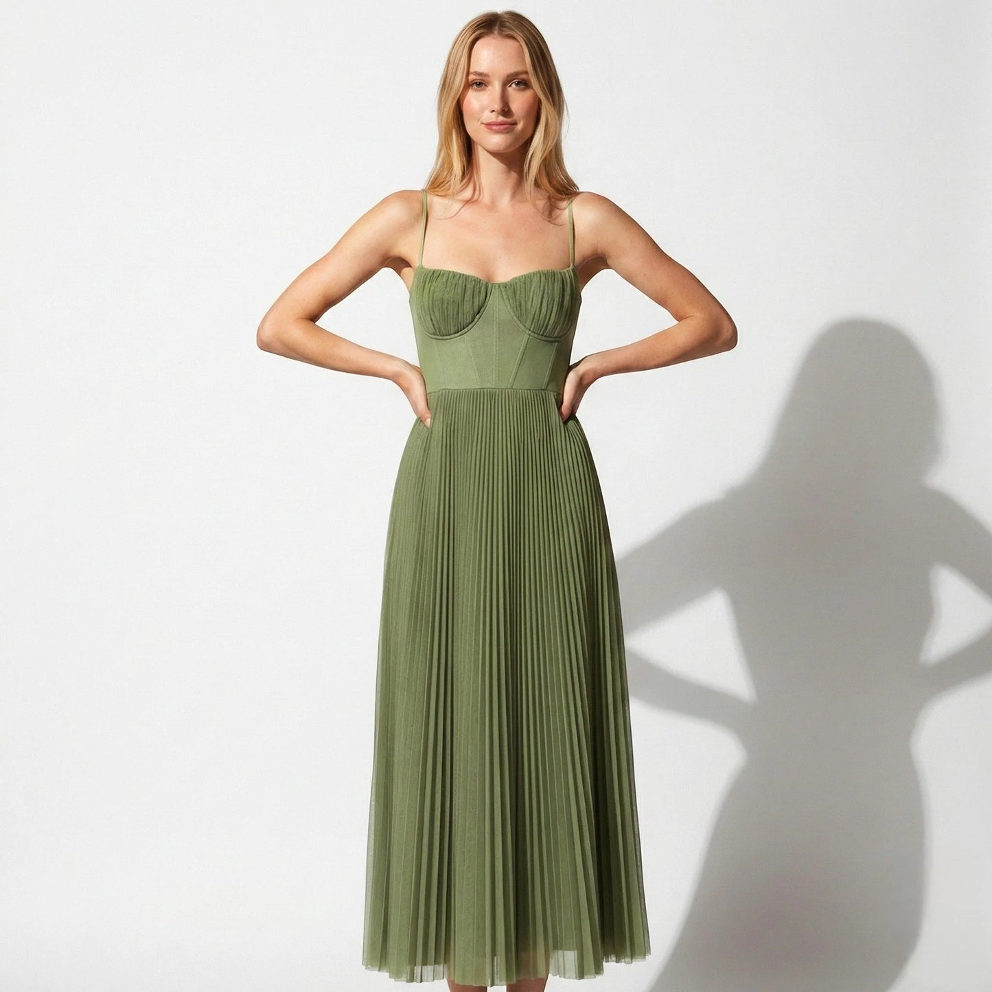 Hope | Pleated Midi Dress with Spaghetti Straps