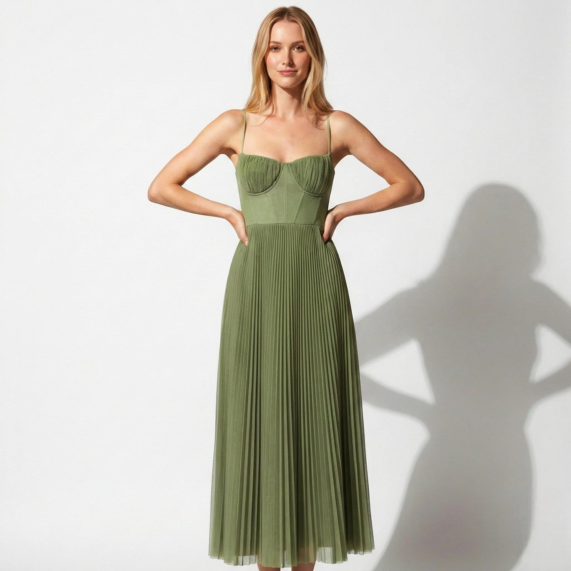 Hope | Pleated Midi Dress with Spaghetti Straps