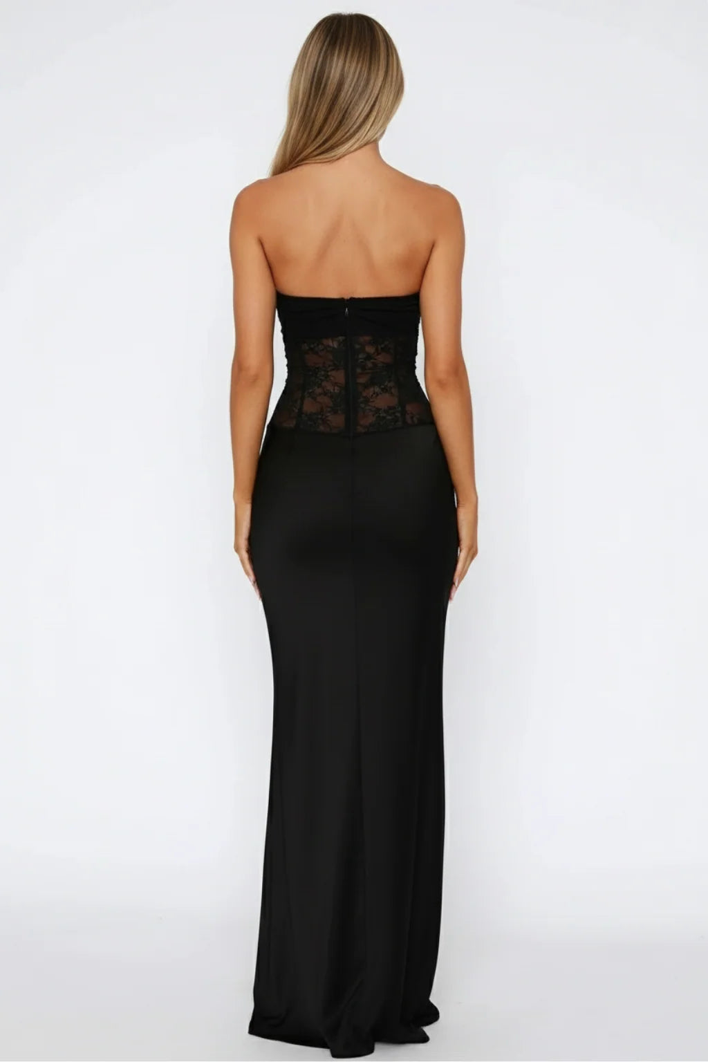 Women'S Strapless Lace Patchwork Mermaid Maxi Dress - Elegant Evening Gown