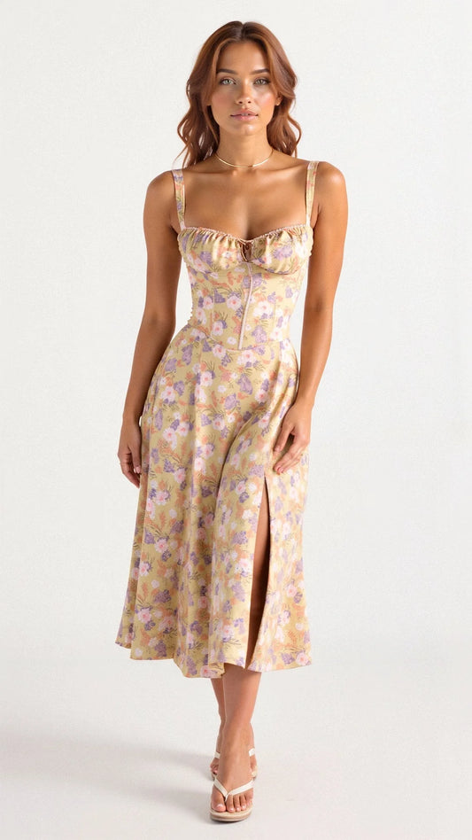 Eloise | Floral Chic Corset Midi Dress