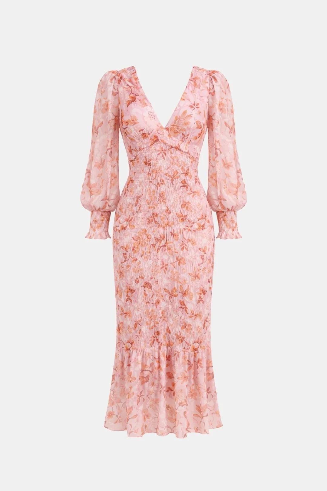 Leilanie - Elegant Floral Print Midi Dress