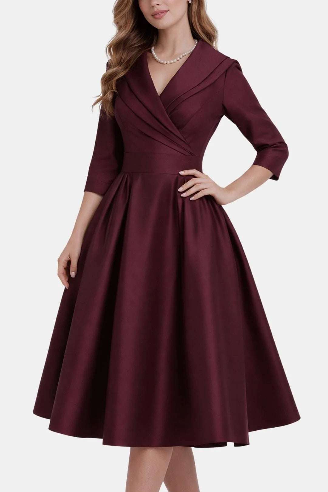 Jenica - Fitted Collar Style Midi Dress