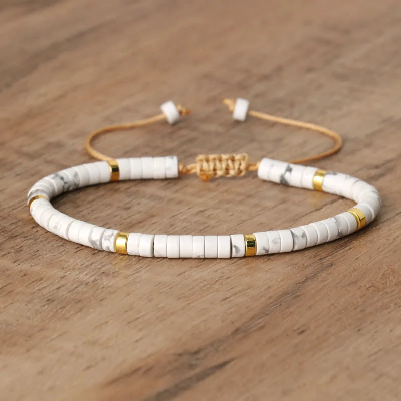 Braided Bracelet with 2.4 Mm Natural Stone Rollers - Seraphina