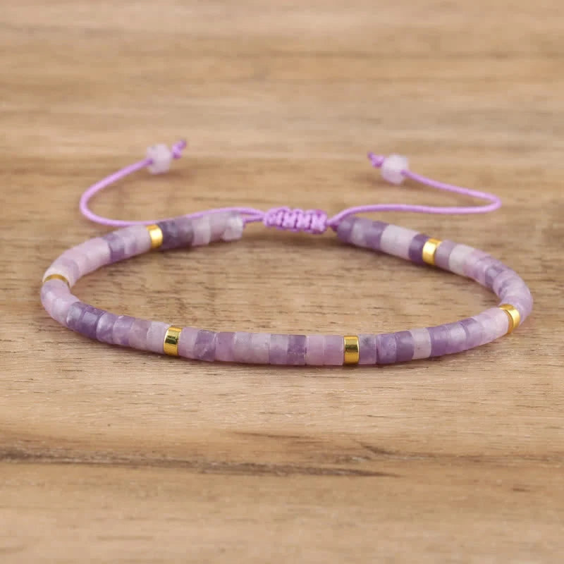 Braided Bracelet with 2.4 Mm Natural Stone Rollers - Seraphina