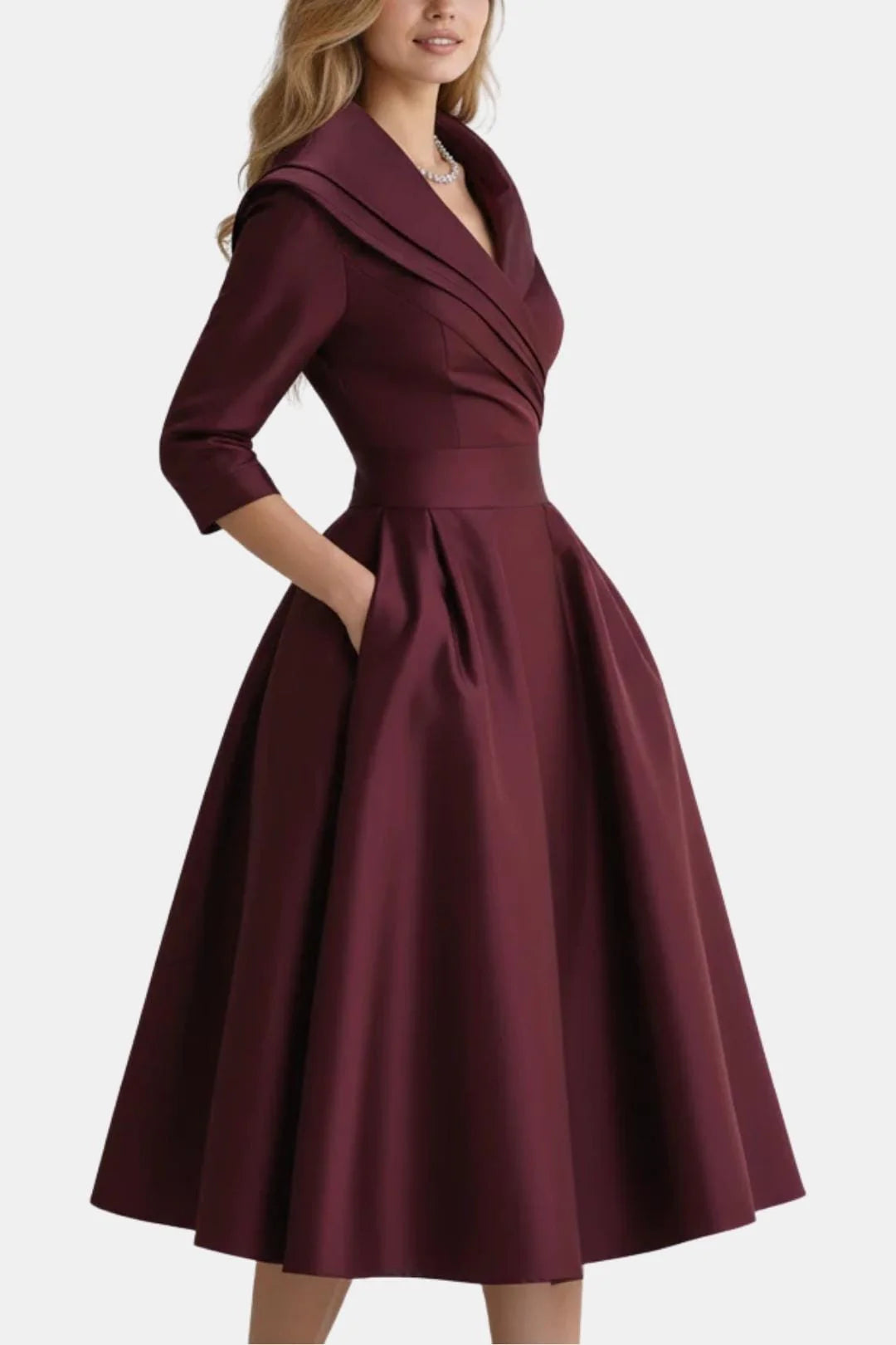 Jenica - Fitted Collar Style Midi Dress