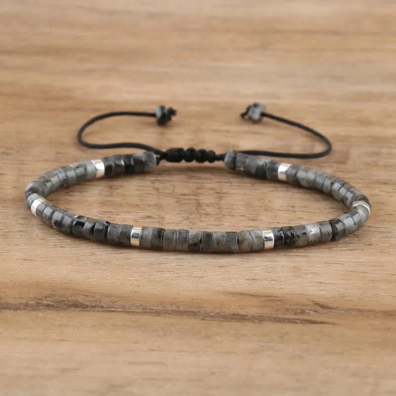Braided Bracelet with 2.4 Mm Natural Stone Rollers - Seraphina