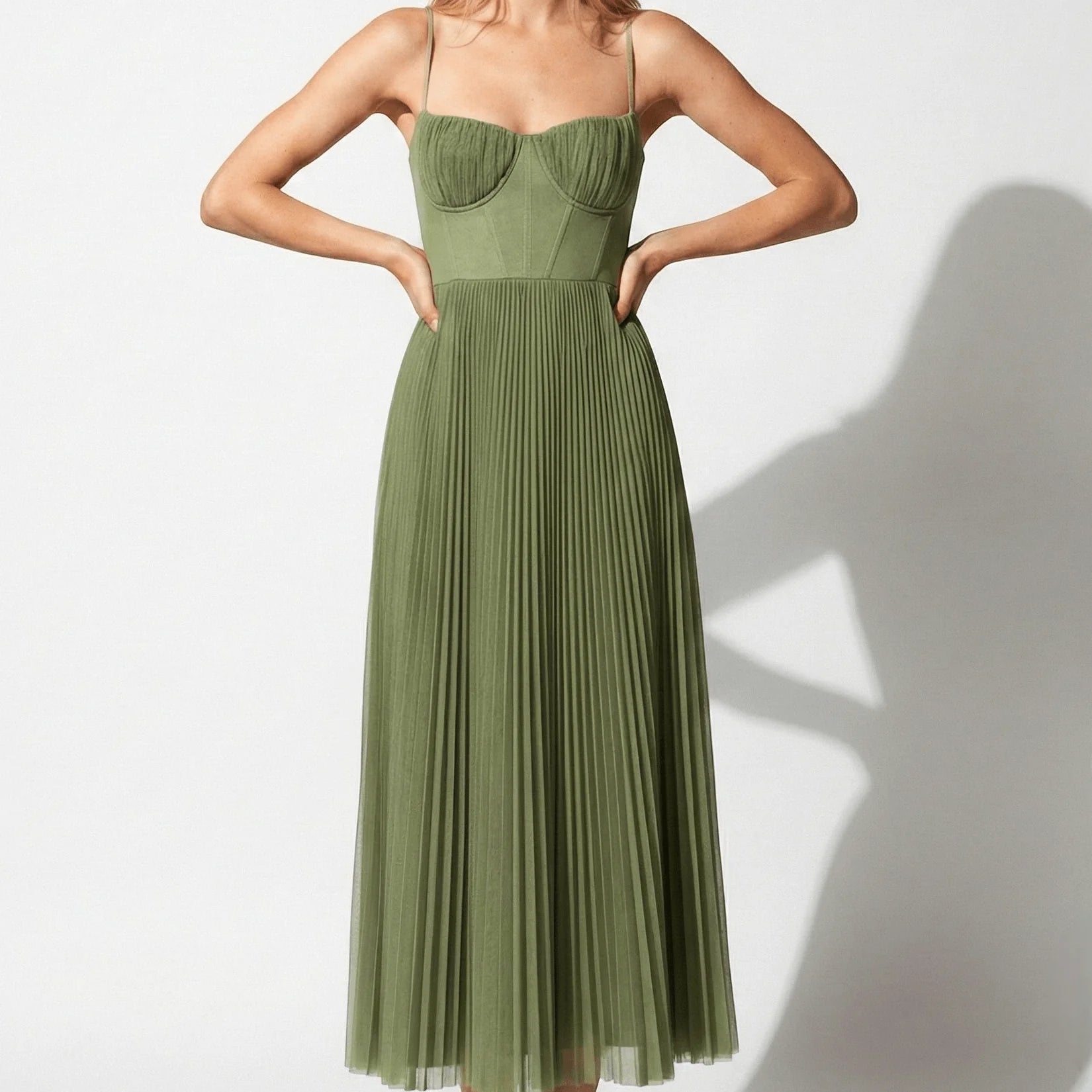 Hope | Pleated Midi Dress with Spaghetti Straps