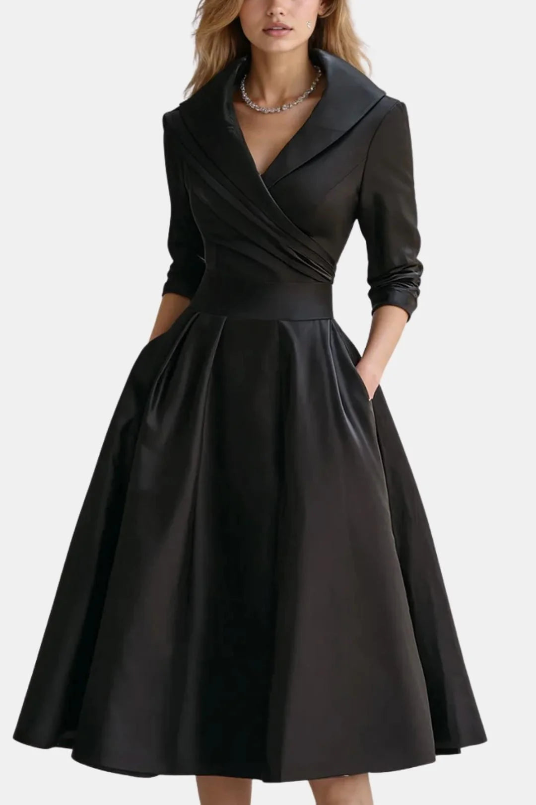 Jenica - Fitted Collar Style Midi Dress