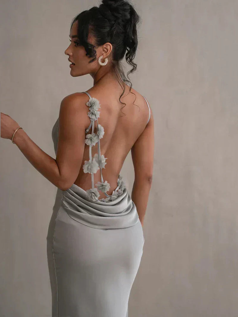 Women'S Satin Maxi Dress – Elegant Cowl Neck Evening Dress