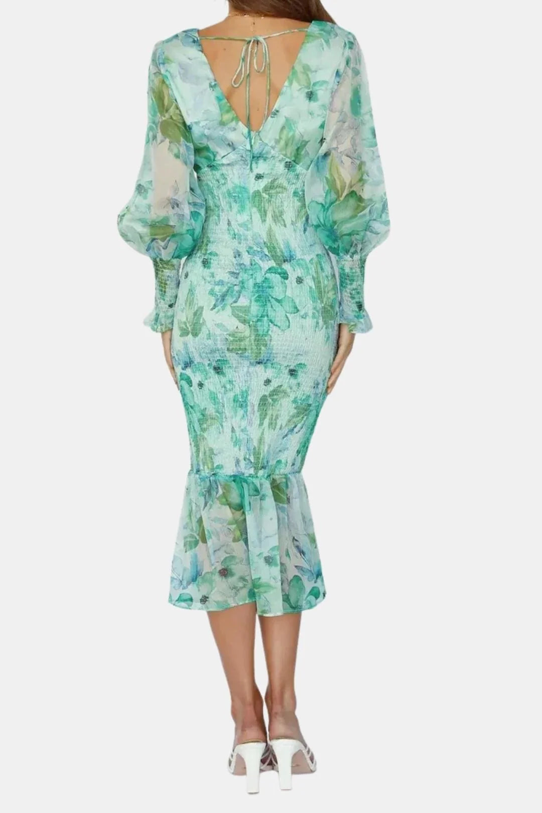 Leilanie - Elegant Floral Print Midi Dress