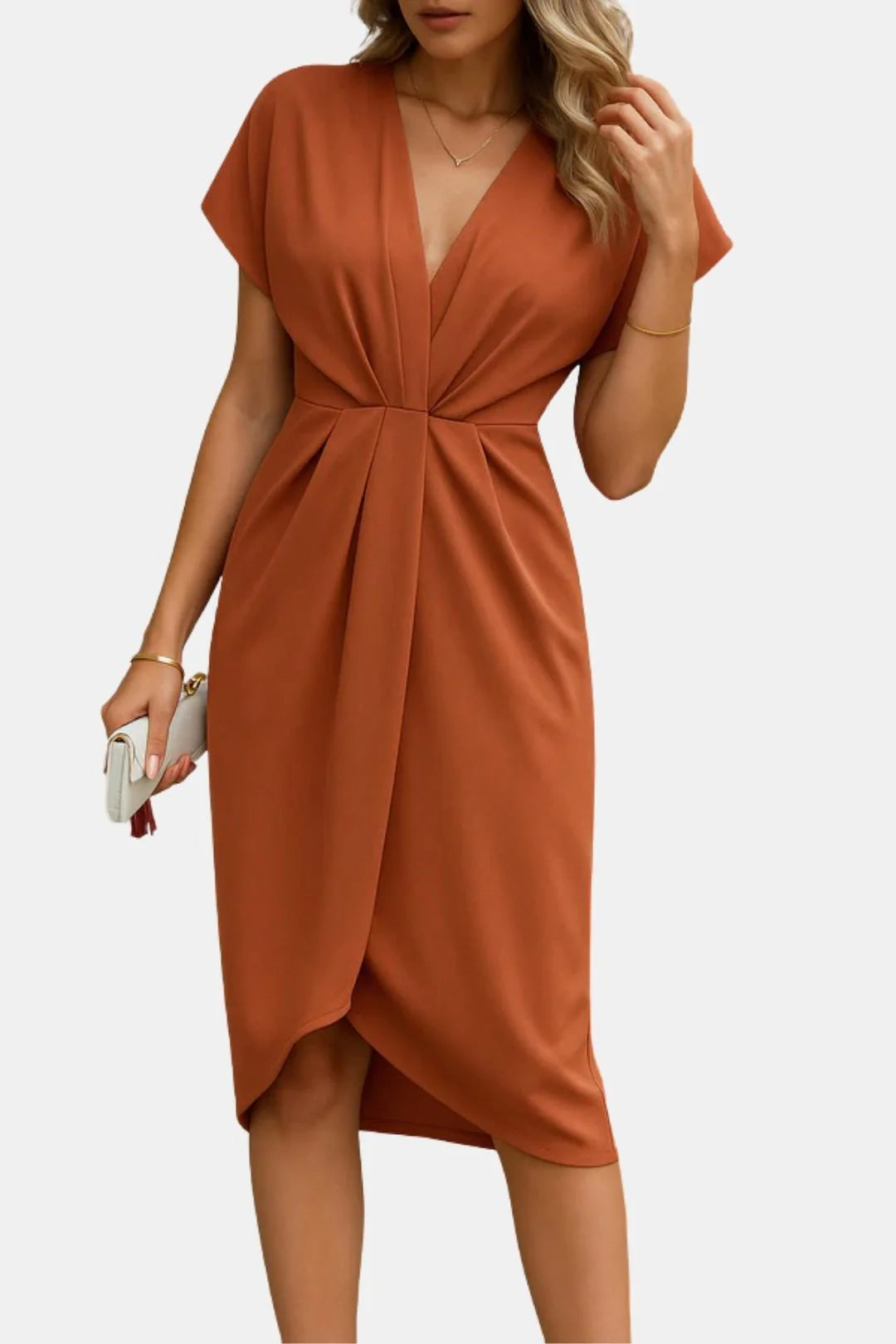 Meliora - Wrap Tie Waist Short Sleeve Midi Dress