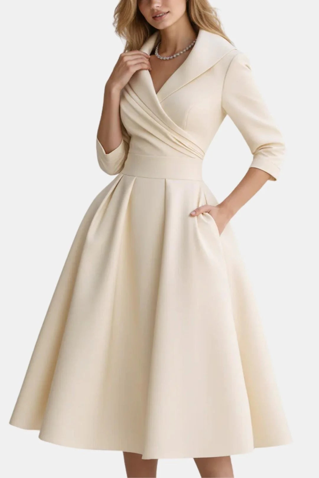 Jenica - Fitted Collar Style Midi Dress