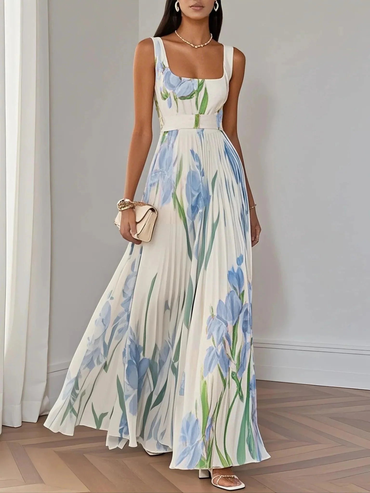 Women'S Floral Chiffon Maxi Dress | Elegant Summer Gown for Special Occasions