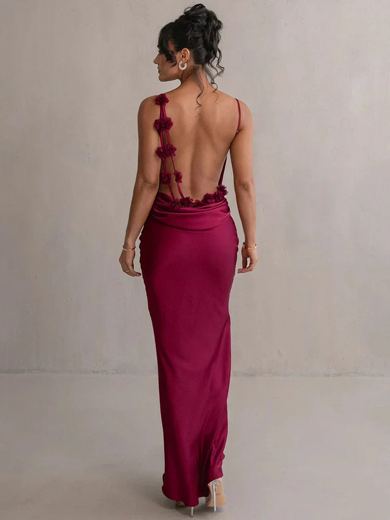 Women'S Satin Maxi Dress – Elegant Cowl Neck Evening Dress