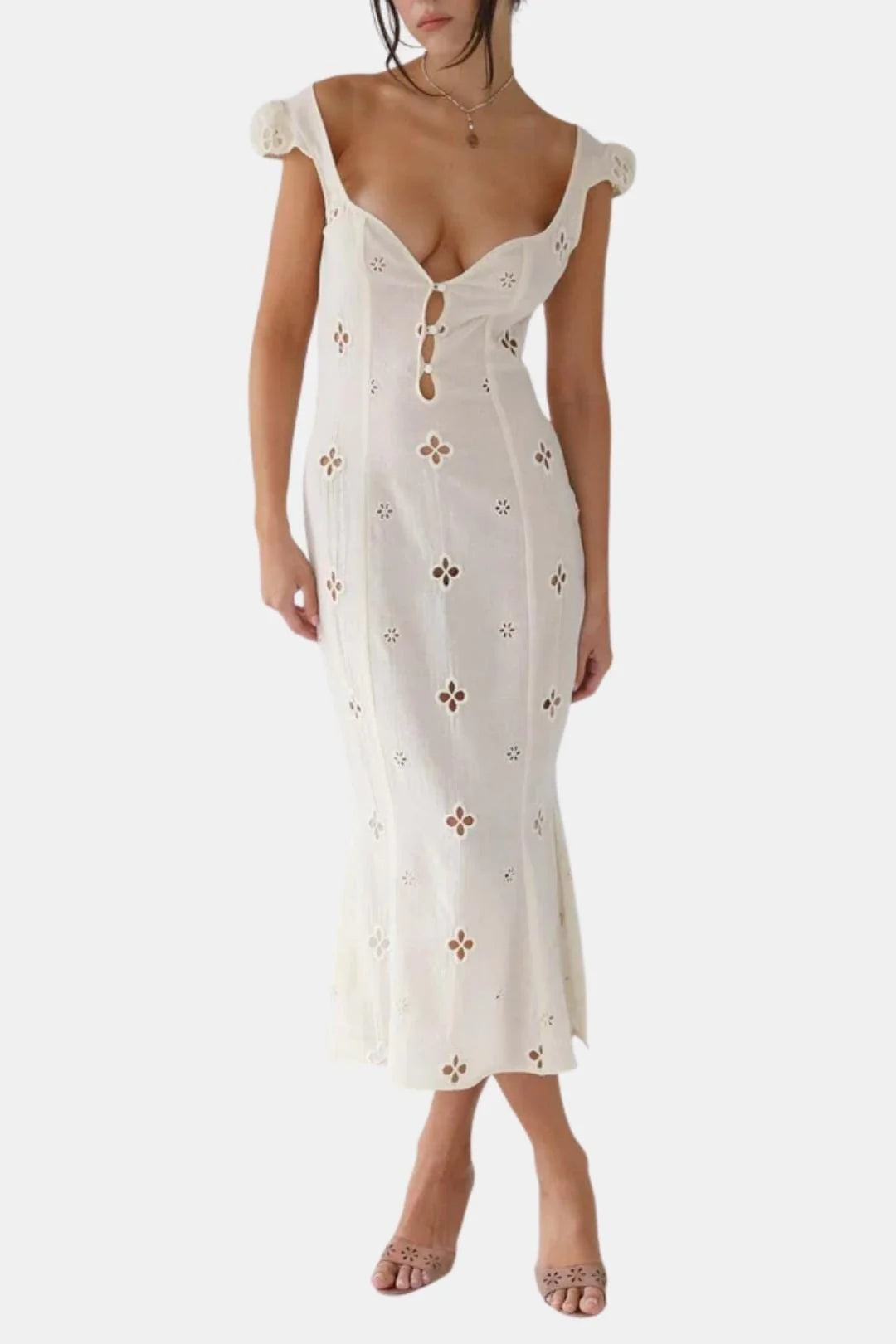 Isabella - Embroidered Fishtail Vintage Midi Dress