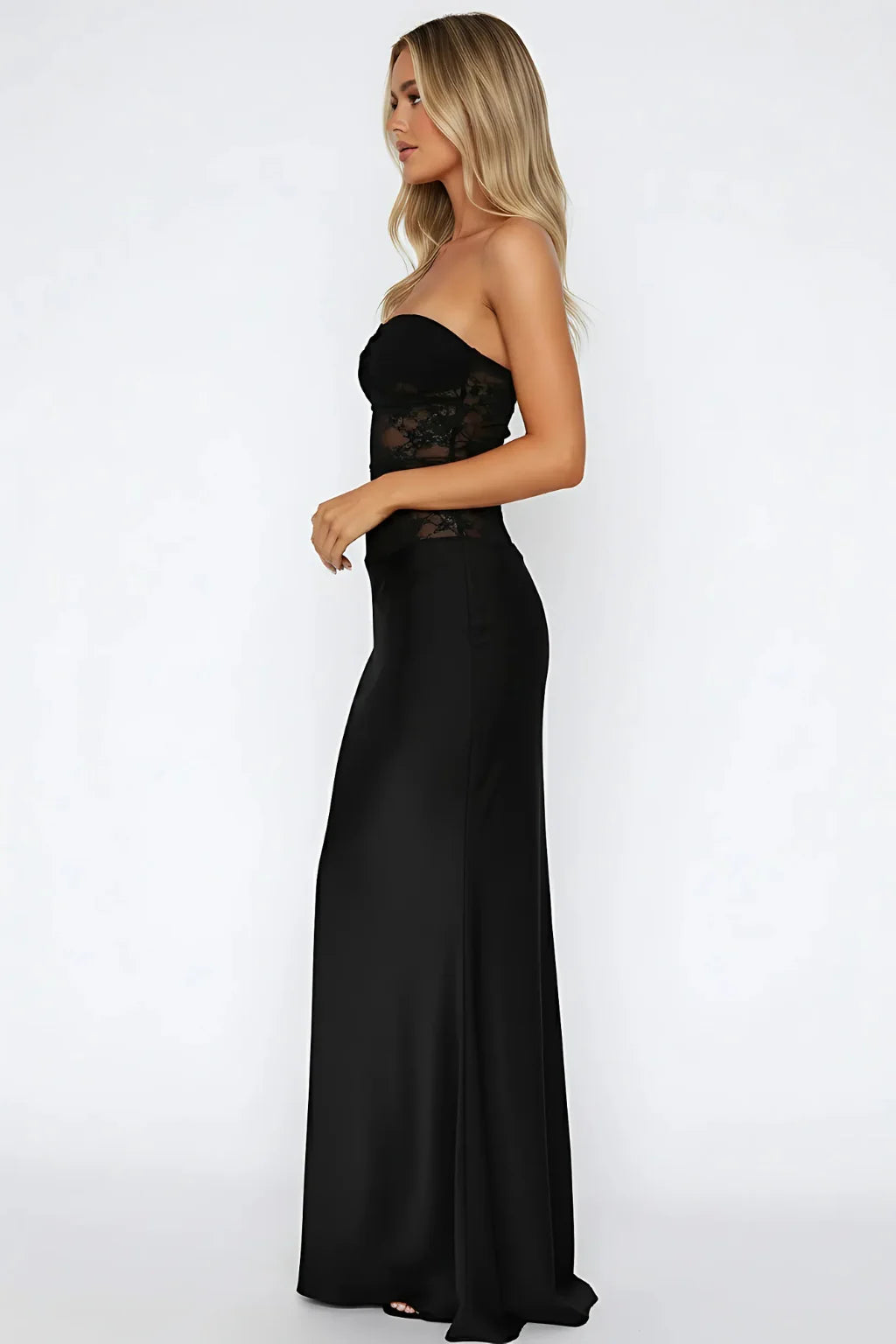 Women'S Strapless Lace Patchwork Mermaid Maxi Dress - Elegant Evening Gown