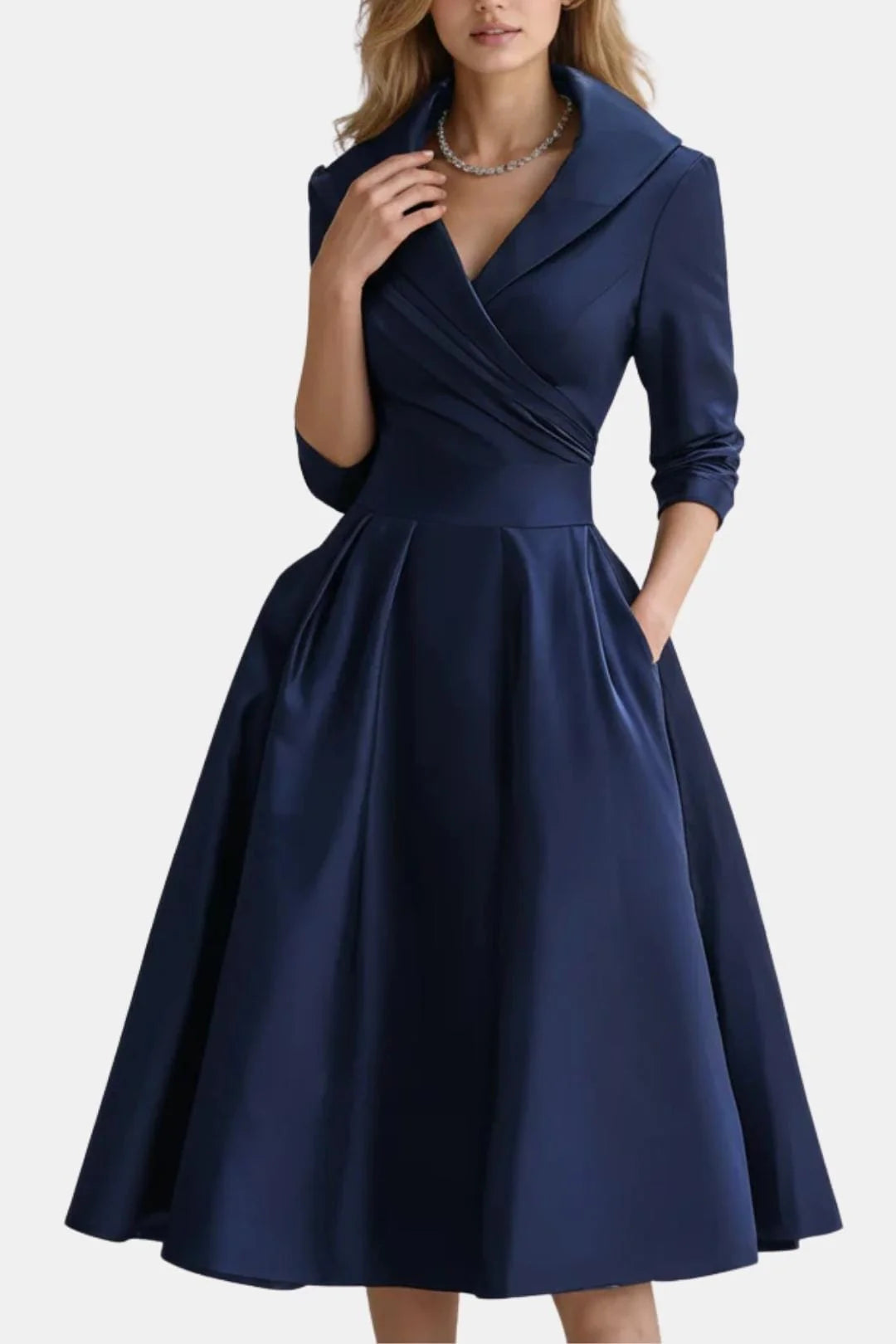 Jenica - Fitted Collar Style Midi Dress