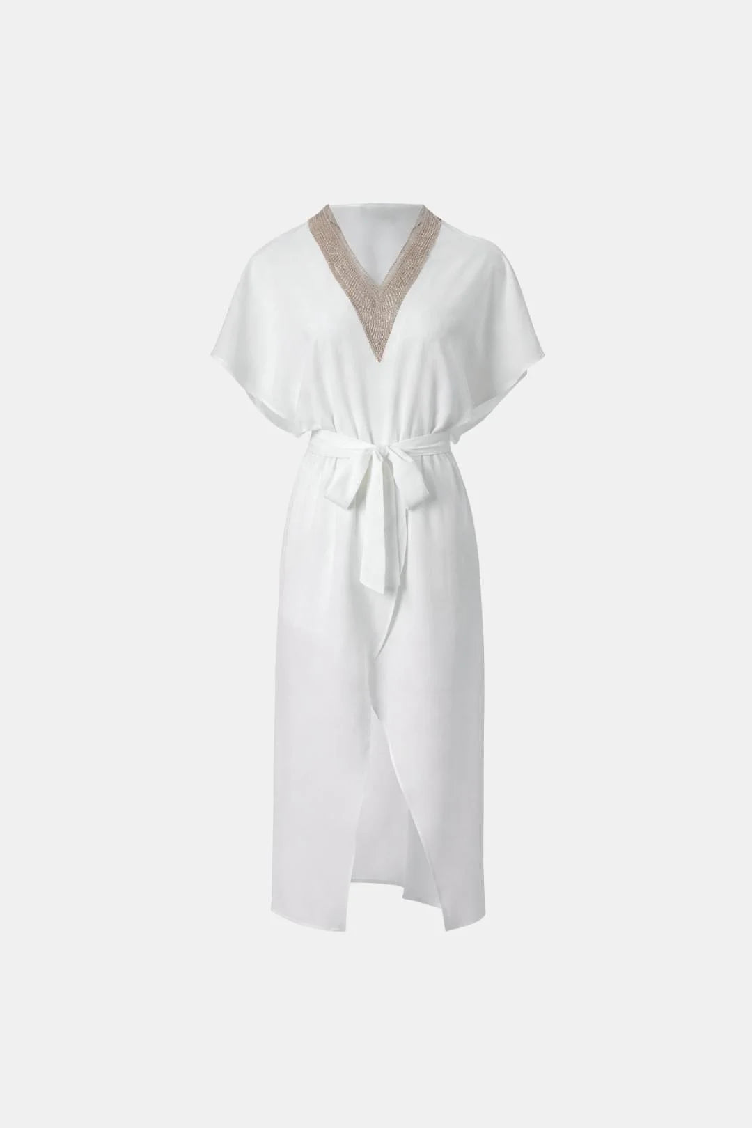 Pinky - Chic White V-Neck Midi Dress