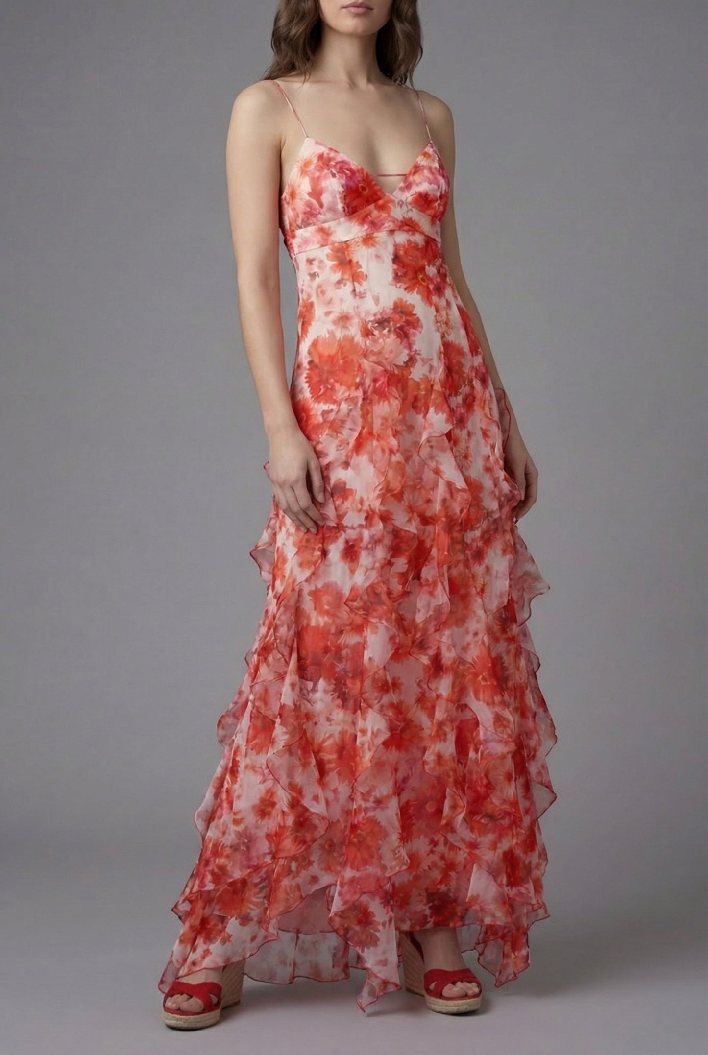 Women'S Ascot Ruffled Floral Maxi Dress – Elegant Summer Fit