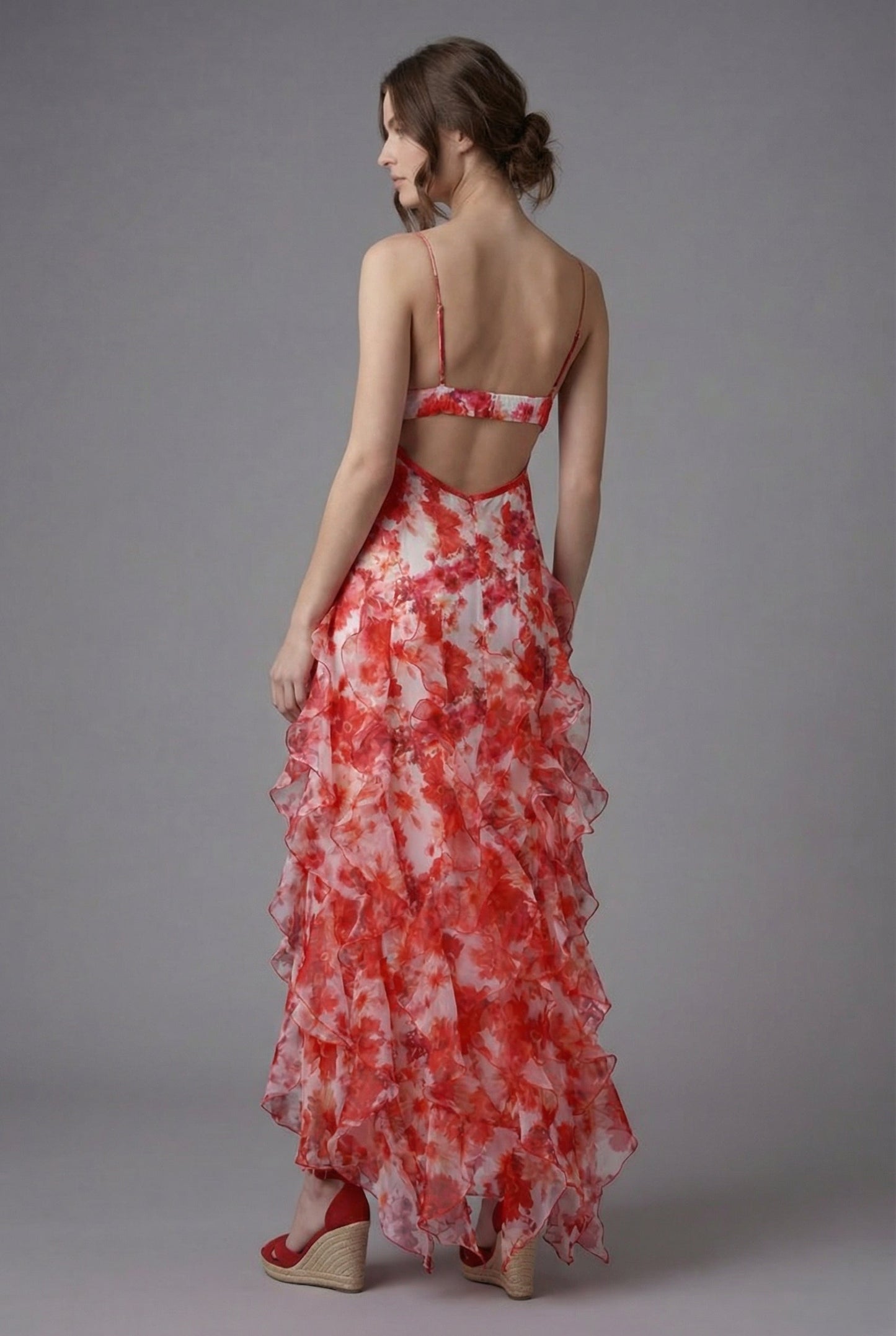 Women'S Ascot Ruffled Floral Maxi Dress – Elegant Summer Fit