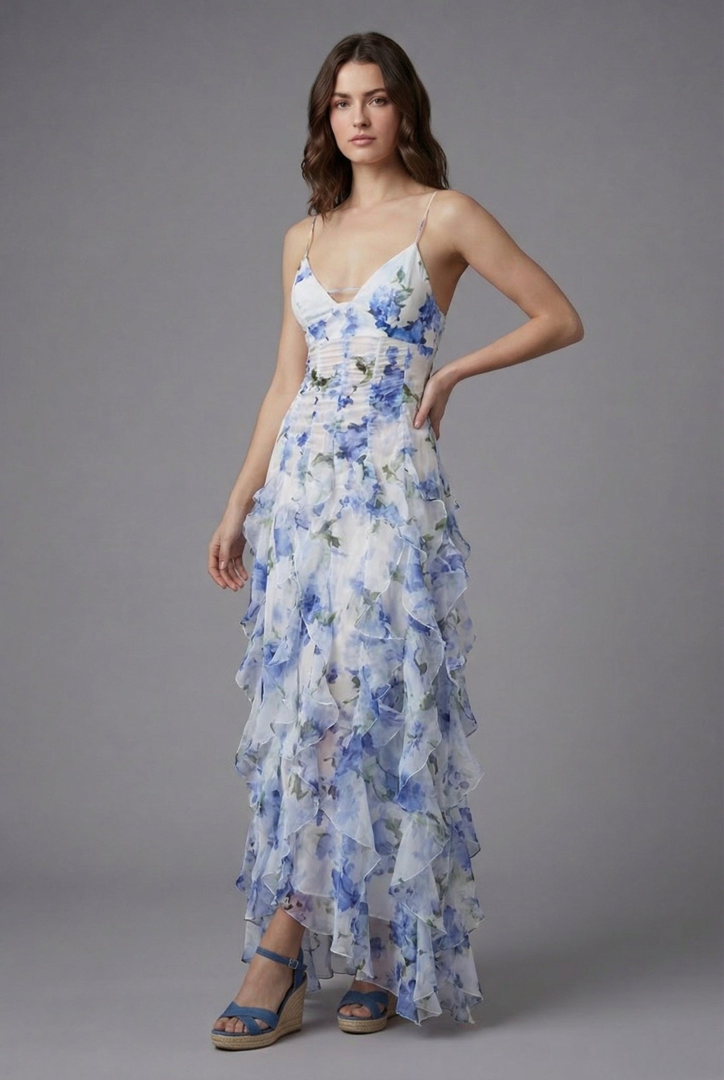 Women'S Ascot Ruffled Floral Maxi Dress – Elegant Summer Fit