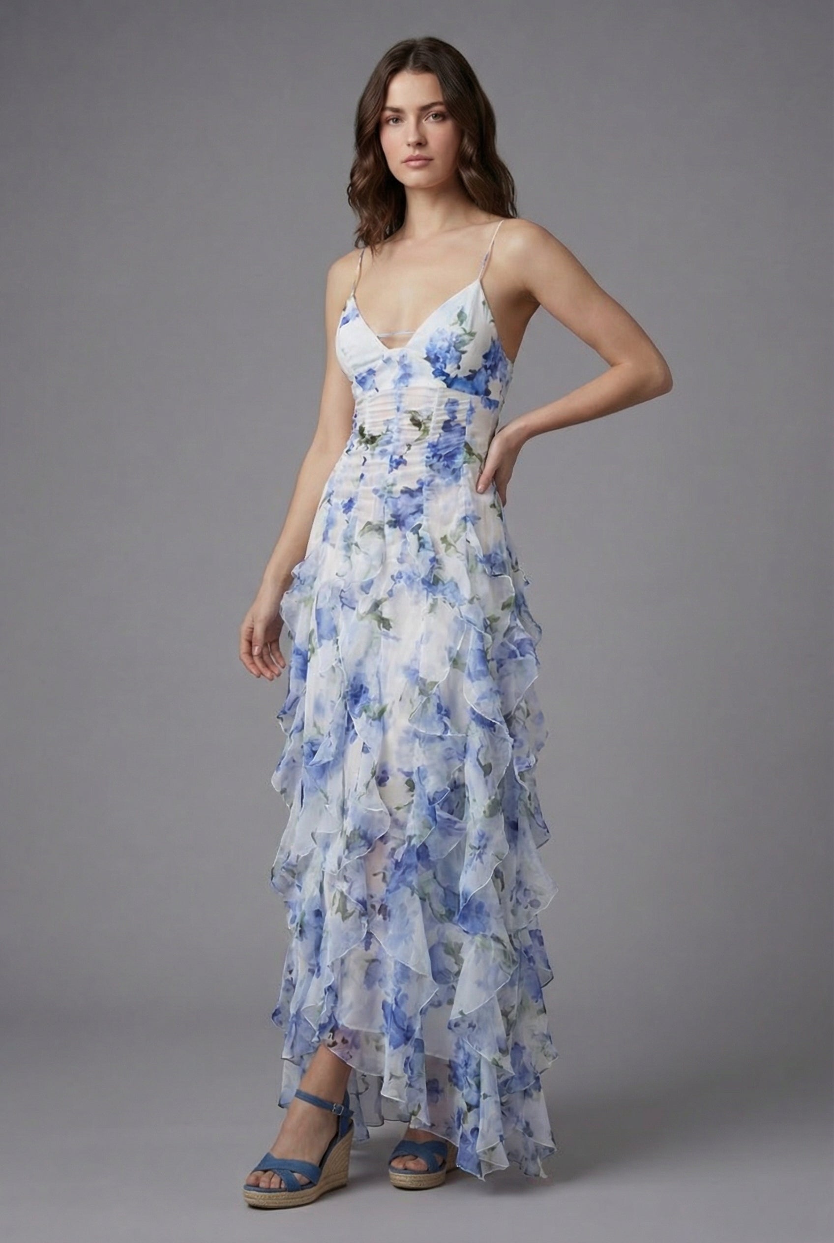 Women'S Ascot Ruffled Floral Maxi Dress – Elegant Summer Fit